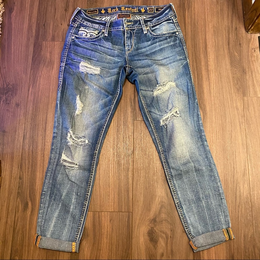 Women’s distressed Rock Revival ankle skinny jeans